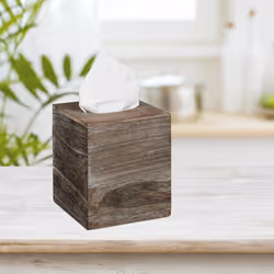 Boîte à mouchoirs carrée, Distributeur lingettes salle de bains, cube bois, Shabby, hlp 16,5x14x14 cm, marron - Relaxdays
