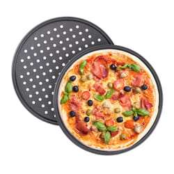 Relaxdays Plaque à pizzas, Lot de 2, Plat four perforé, Trous, Acier au carbone, Moule, Antiadhésif, Rond, ∅ 32 cm, gris