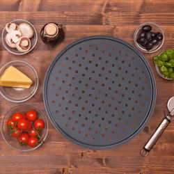 Relaxdays Plaque à pizzas, Lot de 2, Plat four perforé, Trous, Acier au carbone, Moule, Antiadhésif, Rond, ∅ 32 cm, gris