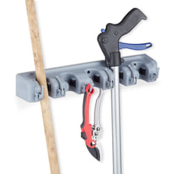 Relaxdays - Porte-balai en fixation murale, 5 supports muraux, 5 crochets, Rangement à outils pour le mur, 40 cm, pp, gris