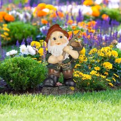 Relaxdays Nain de jardin avec une corbeille de glands, résistante aux intempéries et au gel, coloré, design classique
