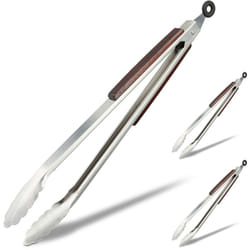 Pince de cuisine en inox, pince à barbecue en acier inoxydable, grillade saucisse salade, 38 cm, argent