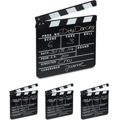 Relaxdays - Clap de cinéma, lot de 4, Hollywood, film, clapet, couper les scènes, inscription, déco, HxlxP: 26 x 30 x 30 cm, noir