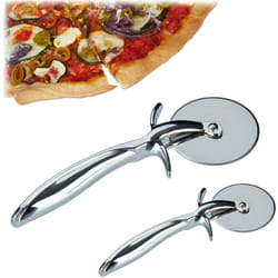 Relaxdays - Lot de 2 Découpes Pizza Pro Roulette à Pizza Lame Inox ø 7 cm Couteau à Pizza Poignée Antidérapante, argenté
