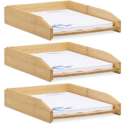 3x Corbeilles à Courrier Empilables, Papier Format A4, Bureau, Range-Documents & Lettres, Bambou, 6x25x33cm, Nature