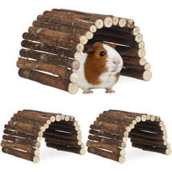 Relaxdays - Pont en bois rongeur, lot de 3, tunnel pour cage, hamsters, peut être plié, bois de chima, hlp 2x29x17cm, nature