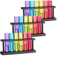 Relaxdays - Verre à shot, lot de 18, en forme d'éprouvette, amusant, support, 4 cl, tube à essais, plastique, coloré