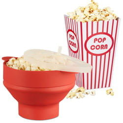 Relaxdays - Bol à pop-corn micro-ondes four bol en silicone couvercle poignées sans huile pliable, 49 pièces