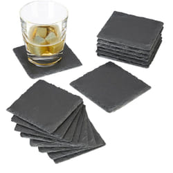 Relaxdays - Dessous de verre lot de 16, ardoise, Sous-verre, Sous-bock carrés design, carré 10x10 cm, noir