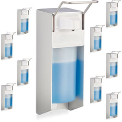 Distributeur savon mural 500 ml, lot de 10, porte-savon rechargeable, produit désinfectant, blanc