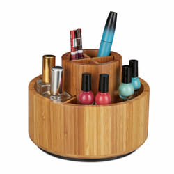 Organiseur de maquillage, bambou, rotatif sur 360 degrés, rond, pour pinceaux, rouge à lèvres d: 20 cm, nature - Relaxdays