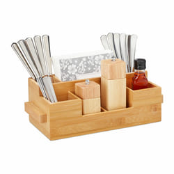 Range-couverts, 7 compartiments, Rangement de table pour serviettes, couverts, hlp 11,5 x 35 x 15 cm, naturel - Relaxdays