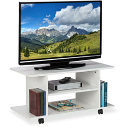 Relaxdays - Meuble tv sur roues, 4 compartiments ouverts, table d'appoint mobile, pour appareils, CDs, DVDs,HlP40x80x40cm