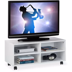 Ce meuble TV est idéal pour le salon Sur les supports vous pouvez ranger console, receiver et autres appareils de sorte que v ...