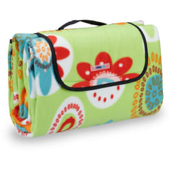 Relaxdays - Couverture pique-nique picnic plaid imperméable Fleurs 200x200 cm poignée isolation tapis, vert clair