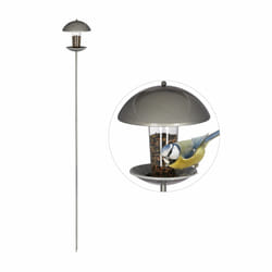 Relaxdays Mangeoire à oiseaux, Distributeur de graines en silo, jardin ou balcon, avec piquet H : 172 cm, argenté