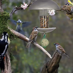 Relaxdays Mangeoire à oiseaux, Distributeur de graines en silo, jardin ou balcon, avec piquet H : 172 cm, argenté