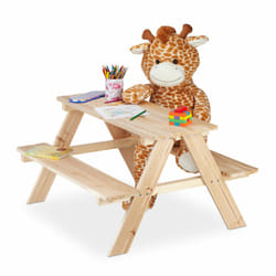 Relaxdays Ensemble table banc enfants en bois, pour le jardin, meubles de jardin enfants, HxlxP 50 x 90 x 78 cm, nature