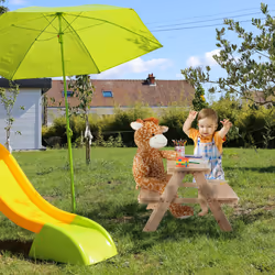 Relaxdays Ensemble table banc enfants en bois, pour le jardin, meubles de jardin enfants, HxlxP 50 x 90 x 78 cm, nature