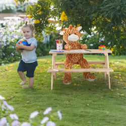 Relaxdays Ensemble table banc enfants en bois, pour le jardin, meubles de jardin enfants, HxlxP 50 x 90 x 78 cm, nature