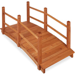 Relaxdays Pont sur étang, avec balustrade, à pied, passage, décoration de jardin, en bois, HlP 56x140x60 cm, orange