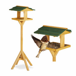 Relaxdays - Mangeoire sur pied, Abreuvoir sur pied, Maisonnette oiseau sur pied pour jardin et balcon, grosse mangeoire,117cm, vert-nature