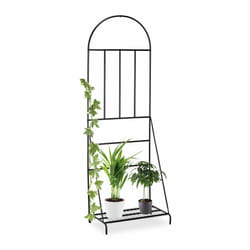 Etagère à fleurs avec treillis, jardin, balcon, terrasse, Acier, Support à plantes, 200 x 70 x 40 cm, noir - Relaxdays