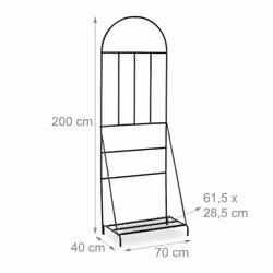 Etagère à fleurs avec treillis, jardin, balcon, terrasse, Acier, Support à plantes, 200 x 70 x 40 cm, noir - Relaxdays - Vue supplémentaire 4