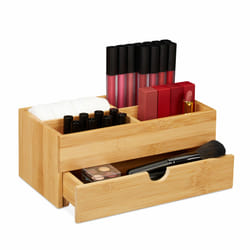 Organiseur cosmétiques en bambou, multifonctions, 4 compartiments et 1 tiroir, boîte à bijoux, bureau, naturel - Relaxdays