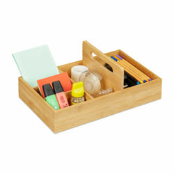 Relaxdays Organiseur de bureau en bambou, pour le bureau et le domicile, 5 compartiments, HLP 12,5x32,5x20,5 cm, naturel