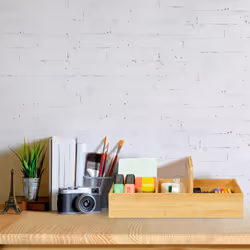 Relaxdays Organiseur de bureau en bambou, pour le bureau et le domicile, 5 compartiments, HLP 12,5x32,5x20,5 cm, naturel