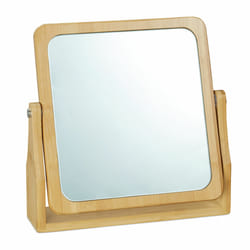 Relaxdays Miroir à cosmétiques, 360° pivotant, carré, sur pied, maquillage, HLP 27x26,5x7 cm, miroir de table, Bambou
