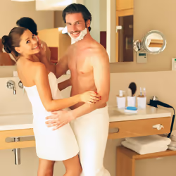 Lot d'accessoires de salle de bain, 4 pièces, moderne, gobelet, support à savon et distributeur de lotion, plastique et bambou, blanc - Relaxdays