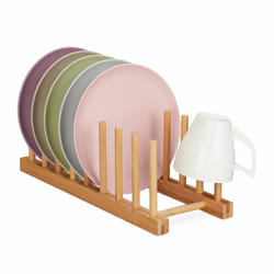 Gouttoir bambou, long et moderne, transportable, porte-assiette, 8 piquets, couvercle et assiette, nature - Relaxdays