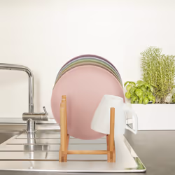Gouttoir bambou, long et moderne, transportable, porte-assiette, 8 piquets, couvercle et assiette, nature - Relaxdays