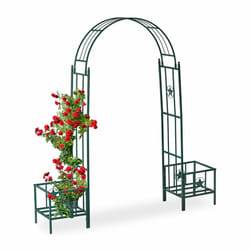 Arcade de rosiers, pergola plantes grimpantes, 2 bacs jardinière, HxlxP 226 x 204 x 45 cm, vert - Relaxdays