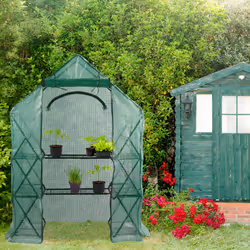 Relaxdays - Serre de jardin pliable, Etagère 195 cm plantes tomates semis jardin, Bâche HxlxP: 195 x 138 x 72 cm, vert