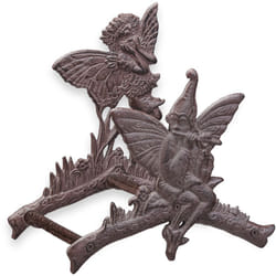 Relaxdays - Porte tuyau d'arrosage, décoration jardin, en fer forgé, motif elfes, féerique, fixation murale, marron foncé
