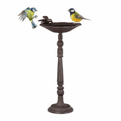 Abreuvoir en fonte sur colonne, Décoration pour jardin, mangeoire avec soucoupe pour oiseau, 40 cm, haut brun - Relaxdays