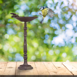 Abreuvoir en fonte sur colonne, Décoration pour jardin, mangeoire avec soucoupe pour oiseau, 40 cm, haut brun - Relaxdays