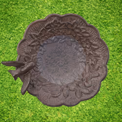Abreuvoir en fonte sur colonne, Décoration pour jardin, mangeoire avec soucoupe pour oiseau, 40 cm, haut brun - Relaxdays