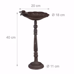 Abreuvoir en fonte sur colonne, Décoration pour jardin, mangeoire avec soucoupe pour oiseau, 40 cm, haut brun - Relaxdays - Vue supplémentaire 4