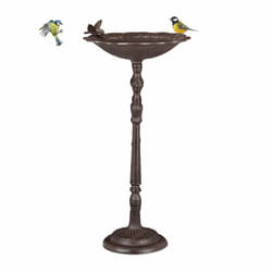 Relaxdays Bain d’oiseaux décoratif, fonte de fer, design antique, hauteur : 74,5 cm, pour le jardin, marron