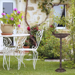 Relaxdays Bain d’oiseaux décoratif, fonte de fer, design antique, hauteur : 74,5 cm, pour le jardin, marron