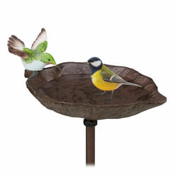 Relaxdays - Bain d'oiseaux, fonte de fer, à planter, avec piquet, décoration, hauteur : 1 m, pour le jardin, marron