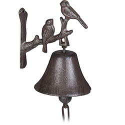 Relaxdays - Clochette portière fonte Motif oiseau Cloche antique Sonnette murale Résistant température Brun Corde