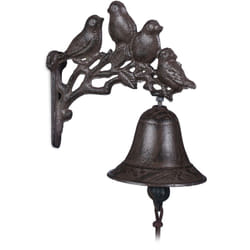 Relaxdays - Clochette de porte en fonte, Motif oiseau, Antique, Style maison de campagne Cloche murale décoration, brun