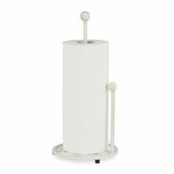 Relaxdays - Support de rouleau essuie-tout sur pieds, Fonte de fer, style rustique, hauteur: 33 cm, blanc