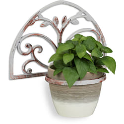 Support pot de fleurs mural, fonte, effet ancien, porte-fleurs, décoratif, ø 14,5 cm, blanc - Relaxdays
