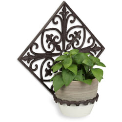 Relaxdays Support pot de fleurs mural antique, fonte, décoration jardin, Porte plantes mural extérieur, Ø 13,5 cm, brun